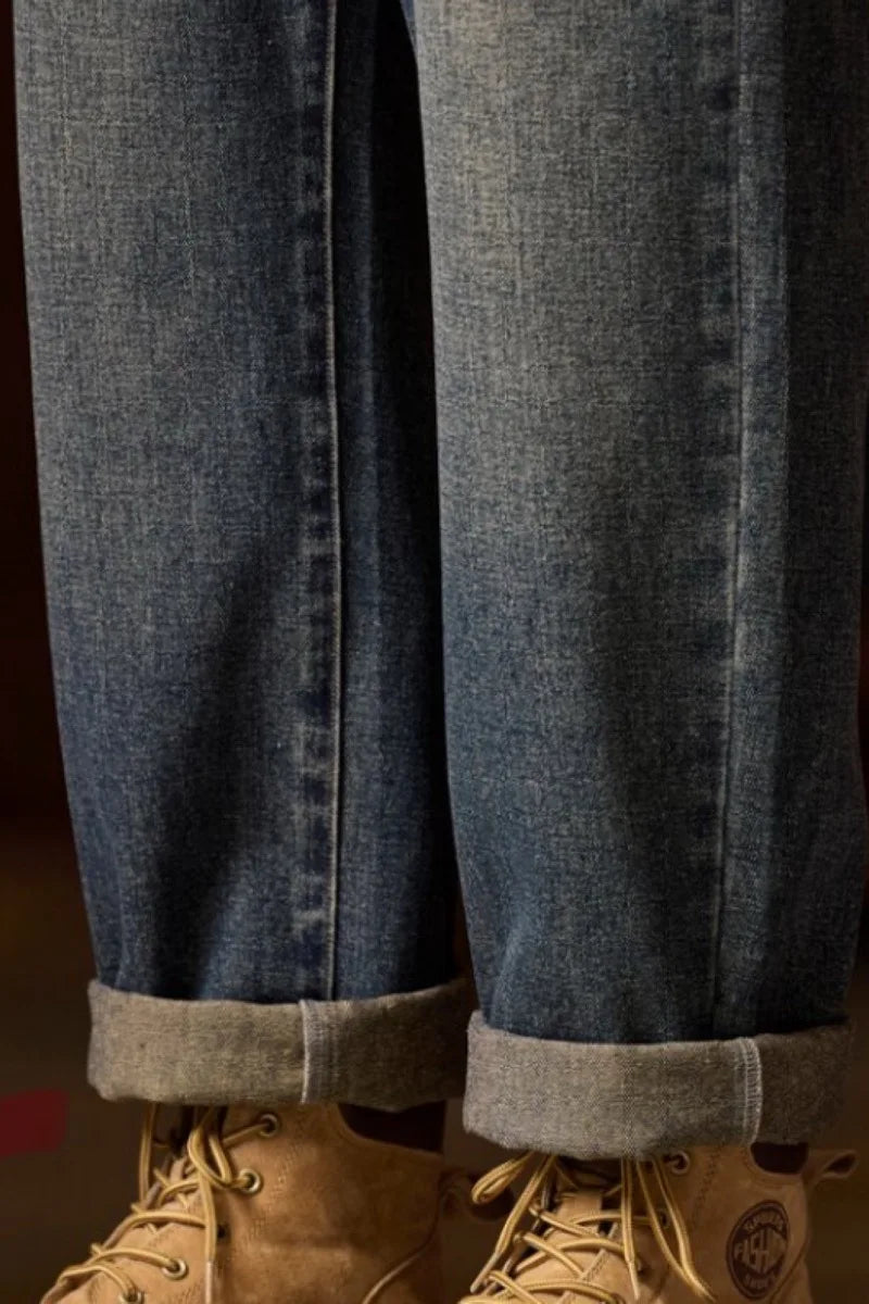 Herren-Jeans mit elastischem Bund, entspannte Passform, blaue Herrenjeans mit elastischem Bund, Reißverschluss und Knopf