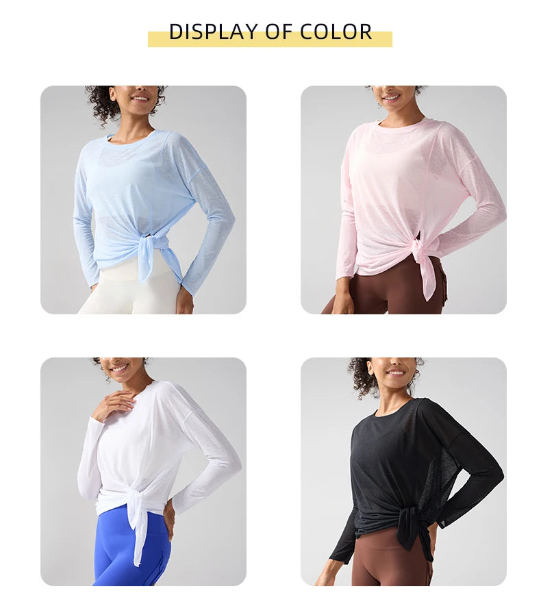 Gym Sport Tops Workout T-shirts Frauen Yoga Kleidung Laufen Lose Schlank Schnell Trocknend Training Langarm Bluse Fitness Tops 👚