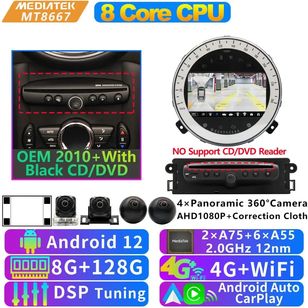 UIS7870 6nm 12G + 256G Android 13 Auto GPS Radio Player Für BMW Mini Cooper R55 R56 R57 R58 R59 R60 2010-2016 CarPlay Video Stereo