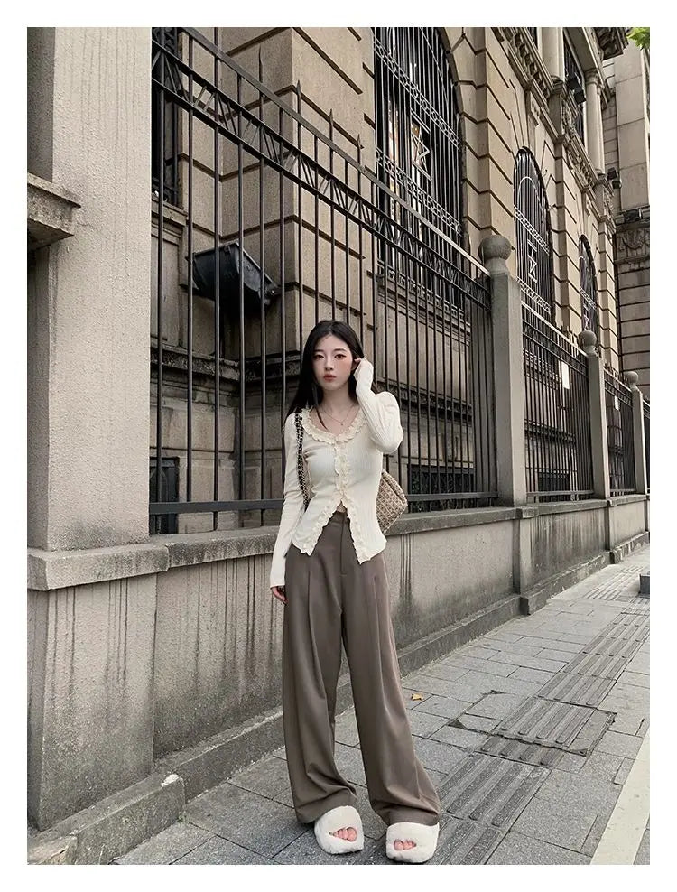 Dünne Hemden Frauen Langarm Frühling Elegante Büro Dame Vintage Rüschen Ziemlich Design Chic Gemütliche Tops Temperament Einfache Beliebt