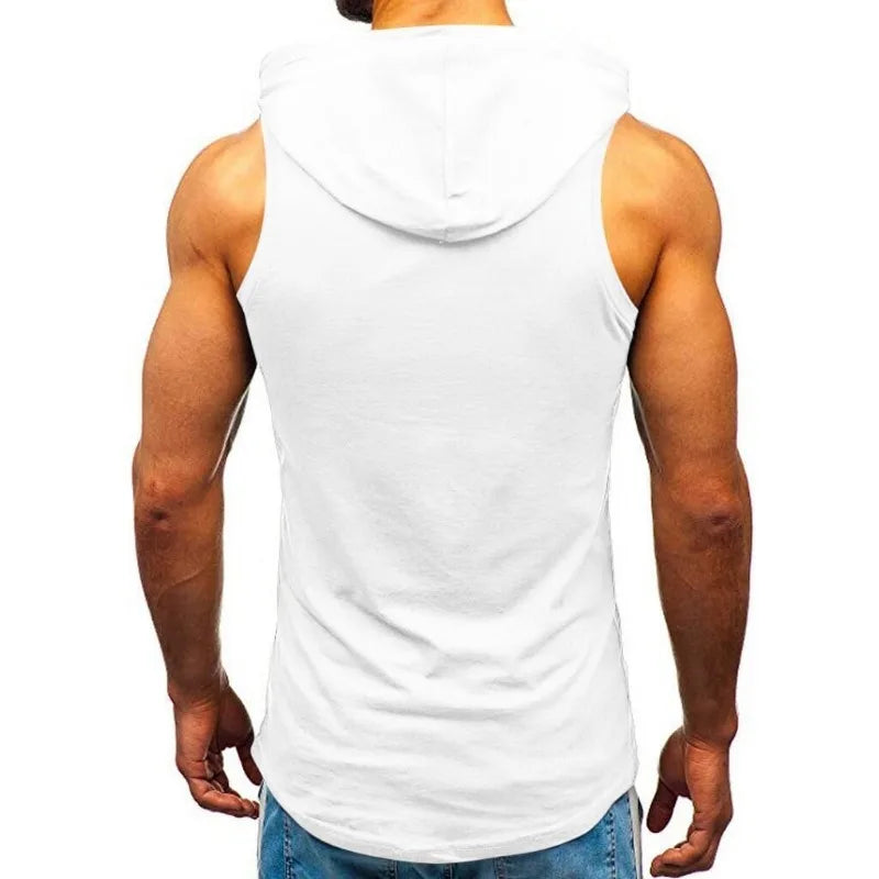 Herren Kapuze Tanktops Fitness studio Workout Training Hoodies ärmellose Bodybuilding Muskel abgeschnitten T-Shirt mit Tasche