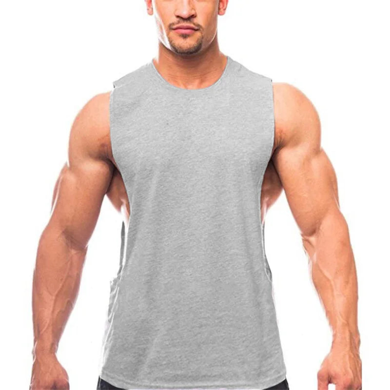 Gym Kleidung Männer Seiten Abgeschnitten T-shirts Dropped Armlöcher Tank Tops Workout Fitness Ärmellose Weste Outdoor Jogging Unterhemd