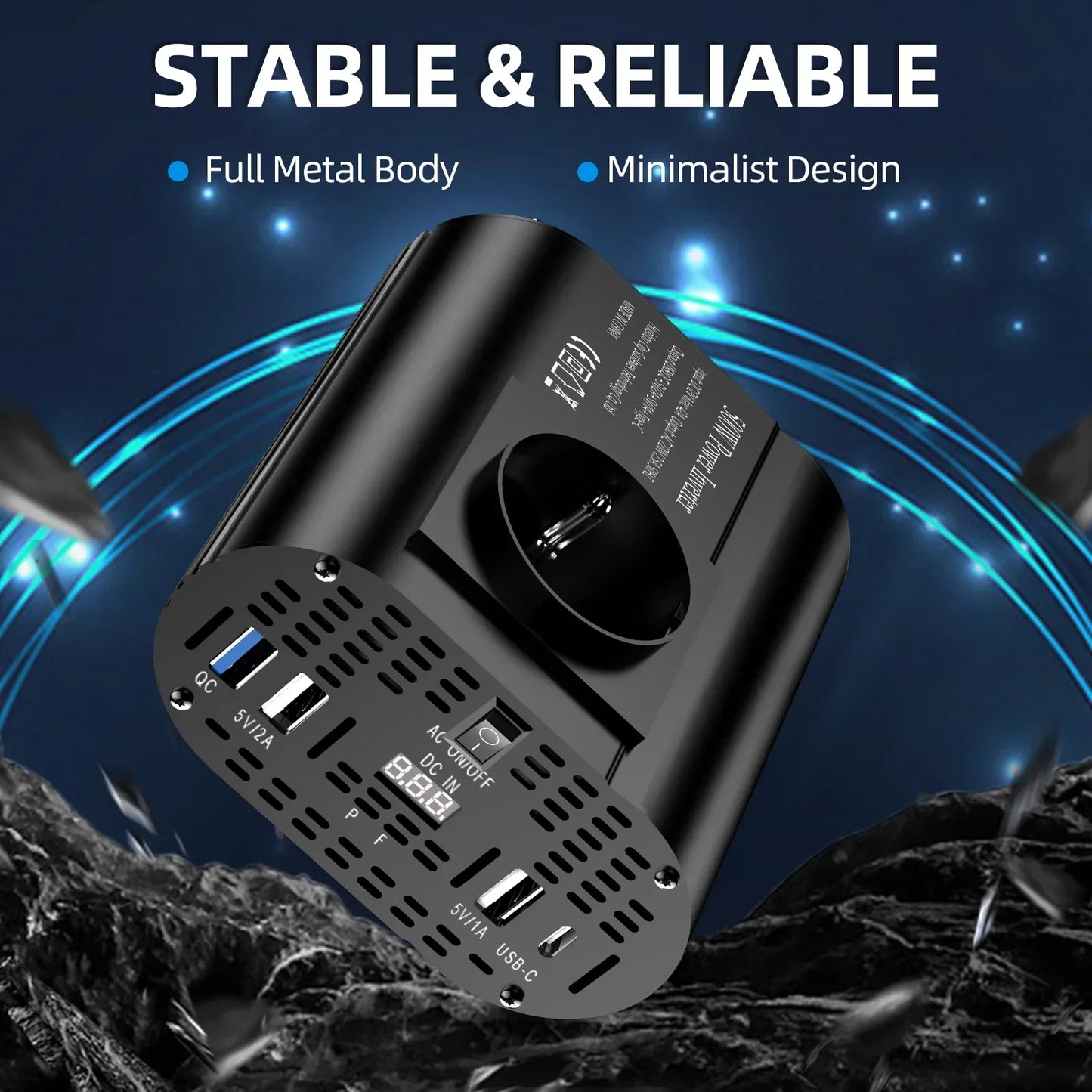 400 W/500 W Auto-Wechselrichter DC 12 V auf AC 220 V Konverter, 3 USB 2.0 und 1 USB QC3.0 Steckdose nach europäischem Standard