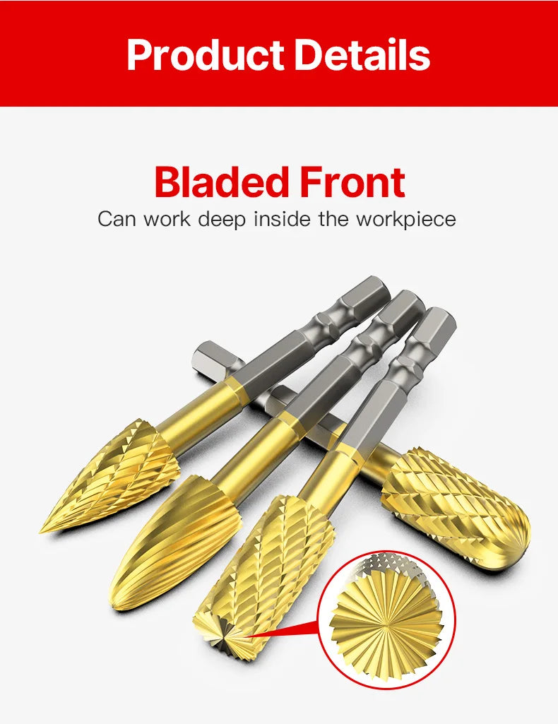 LIDIAO Titanbeschichtung, Rotationsgrate, Rotationsfeile, Sechskantschaft, Schleifwerkzeuge, Gravur, Schleifen, Polieren, Bit für Metall, Holz