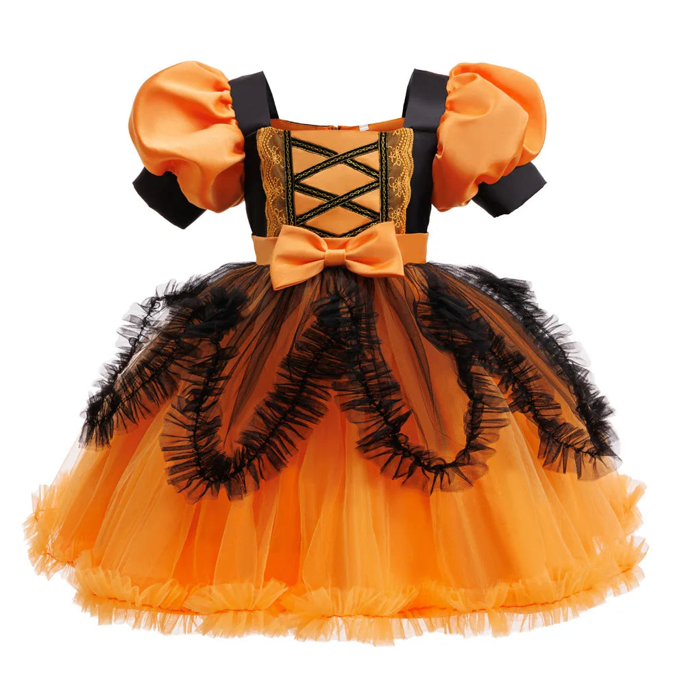 Halloween-Kostüm für Mädchen, Cosplay, Performance, Kinderkleid, orangefarbenes Kleid + Kürbis, komplettes Set an Kostümen für besondere Anlässe