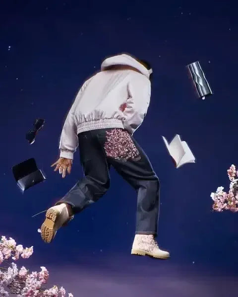 Hip Hop Kirschblüten bestickte Jeans Vintage niedrige Taille weites Bein Hose Y2K Kleidung Herren Damen bestickte Baggy Jeans