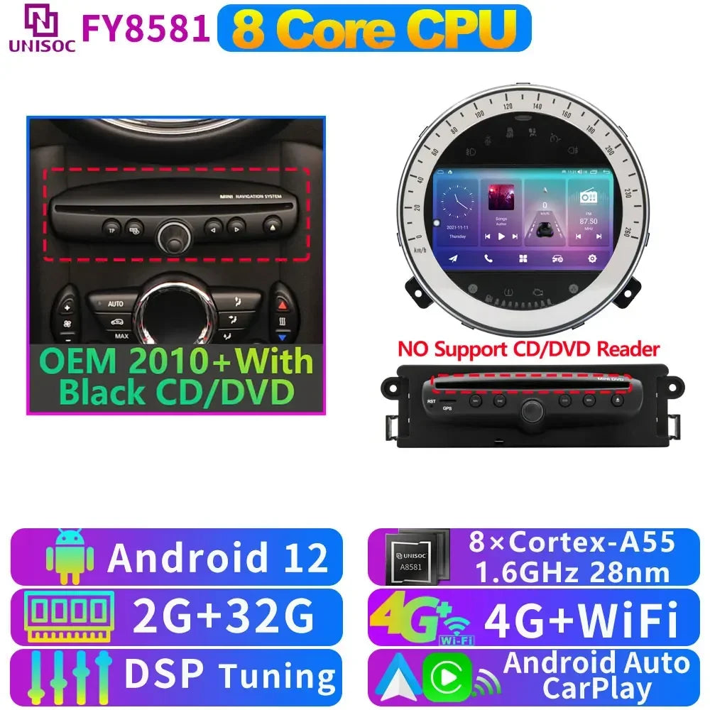 UIS7870 6nm 12G + 256G Android 13 Auto GPS Radio Player Für BMW Mini Cooper R55 R56 R57 R58 R59 R60 2010-2016 CarPlay Video Stereo