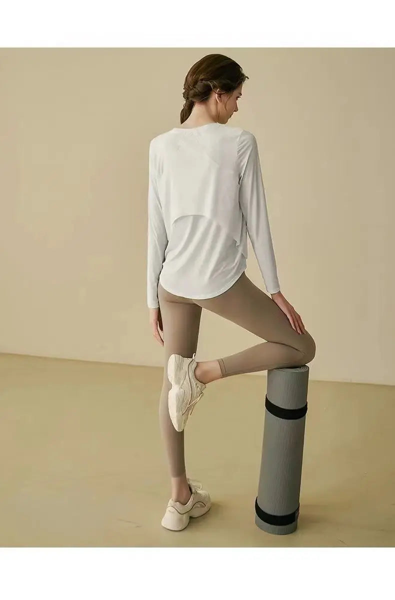 Fitness studio Sport Top T-Shirt Frauen Yoga-Kleidung läuft locker schlank schnell trocken Training Langarm dünne Bluse Fitness-Tops Herbst Fitness studio