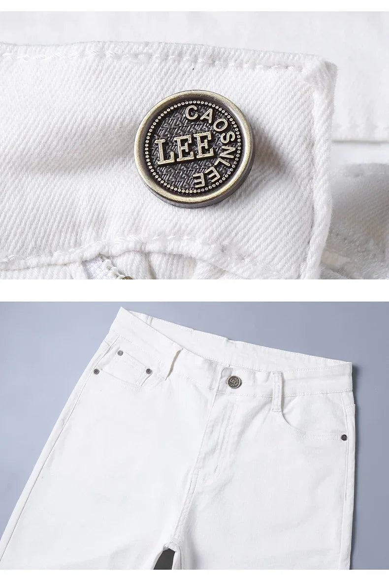 Männer Jeans Reine Weiße Mode Elastische Dünne Jugend Abnehmen Gerade Bein Männliche Hosen Business Casual Mittleren Alters High-End-Hose