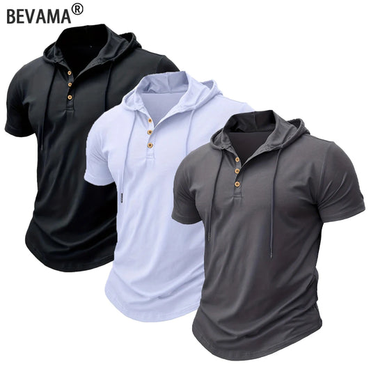 Herren T-Shirt Sommer Slim Fitness Kapuzen Kurzarm T-Shirts Männlich Leichter Hoodie Fitness Atmungsaktive Sport Tops