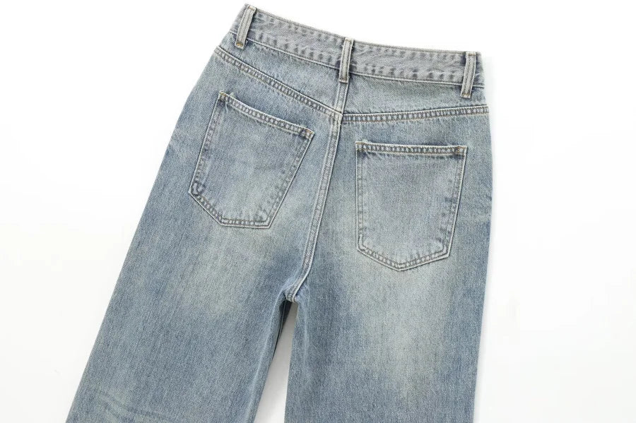 ETJ Damen-Jeans mit weitem Bein und hoher Taille, klassisch, alles mit fünf Taschen, gewaschen, weich, bequem, ultralange Jeans6045022